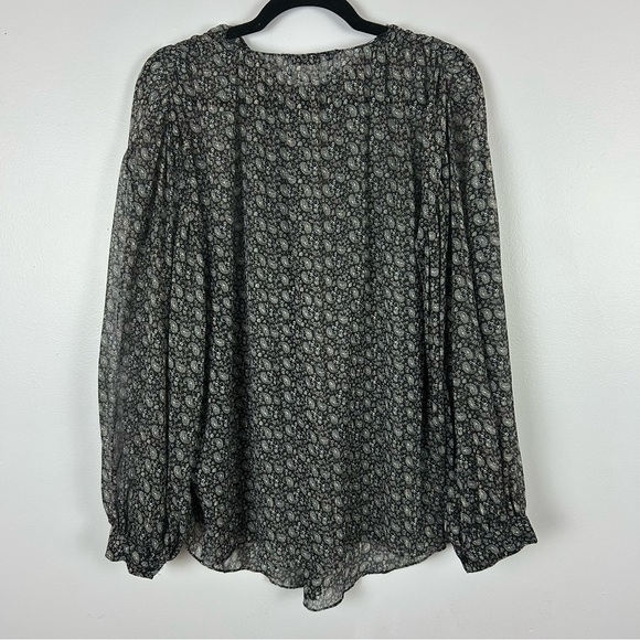 Zara Sheer Metallic Black Buttoned Long Sleeve Blouse Size XL - Picture 8 of 9